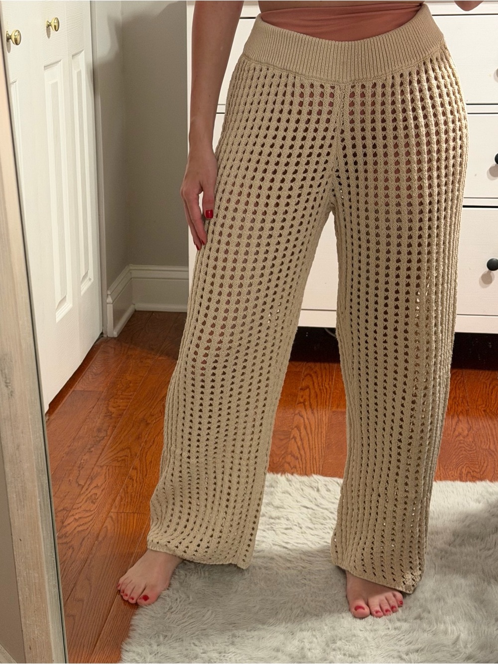 Free People Excursion Fauxchet Sweater Pant Summer Khaki